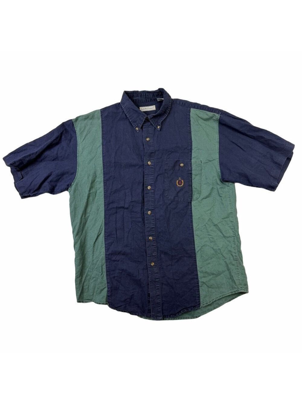 Vintage Bugle Boy Company Men’s Shirt Color Block Chambray Short-Sleeve XL 90’s